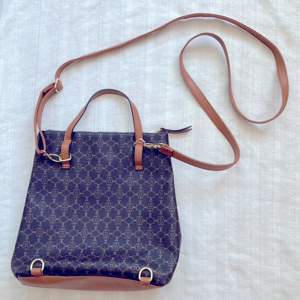 Nanette‎ Lepore Convertible Backpack Shoulder Bag Brown Logo Print Crossbody